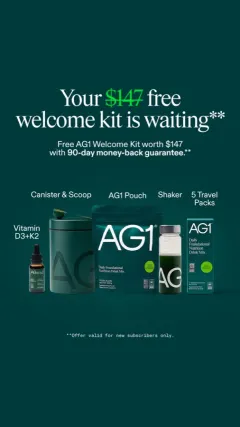 Free Welcome Kit** AG1 ad: Free Welcome Kit**