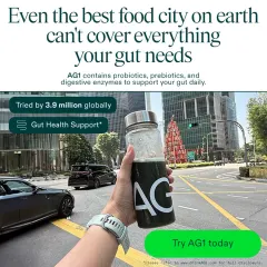 Gut health, simplified. AG1 ad: Gut health, simplified.